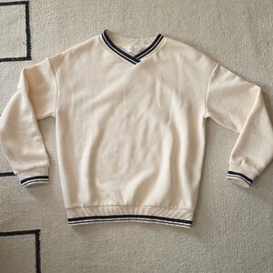 H&M Big Boy's Cream V-Neck Sweater with Navy Trim Detail